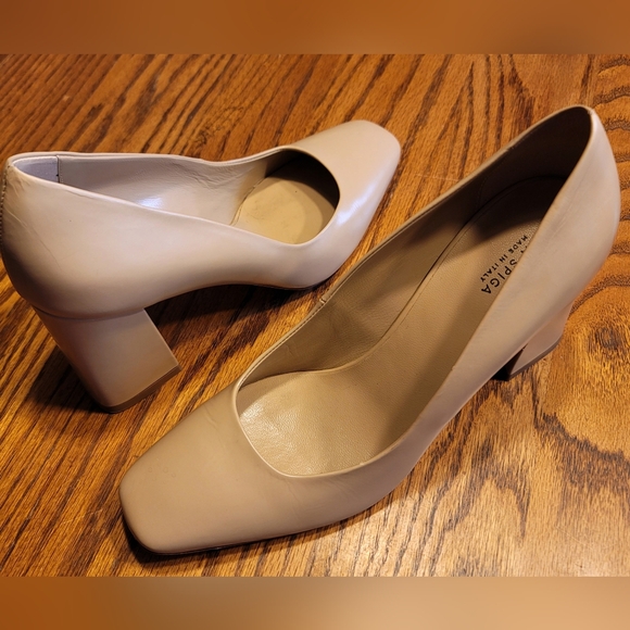 VIA SPIGA BEATRICE SQUARE-TOE LEATHER PUMPS IN NUDE 7.5M - Picture 2 of 7